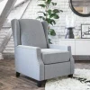Prescott Traditional Style Slim Push Back Recliner Chair-Wingback Recliner with Gray Polyester Fabric Upholstery-Accent Nail Trim