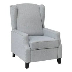 Prescott Traditional Style Slim Push Back Recliner Chair-Wingback Recliner with Gray Polyester Fabric Upholstery-Accent Nail Trim