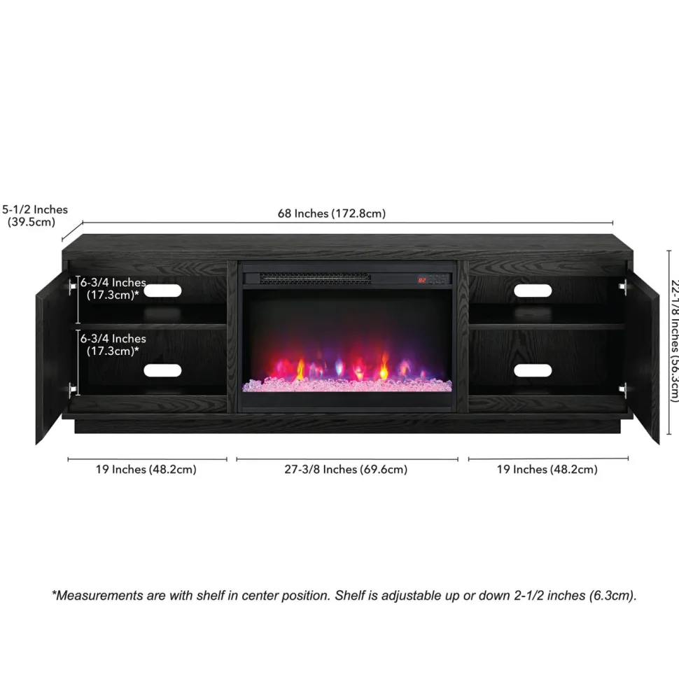 Presque Rectangular TV Stand with 26" Crystal Fireplace for TV's up to 75" in Black Grain