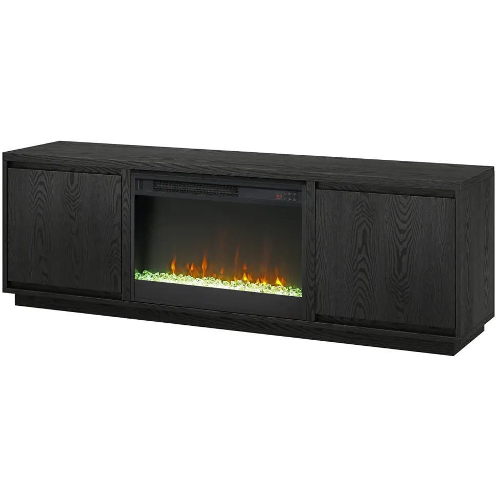 Presque Rectangular TV Stand with 26" Crystal Fireplace for TV's up to 75" in Black Grain