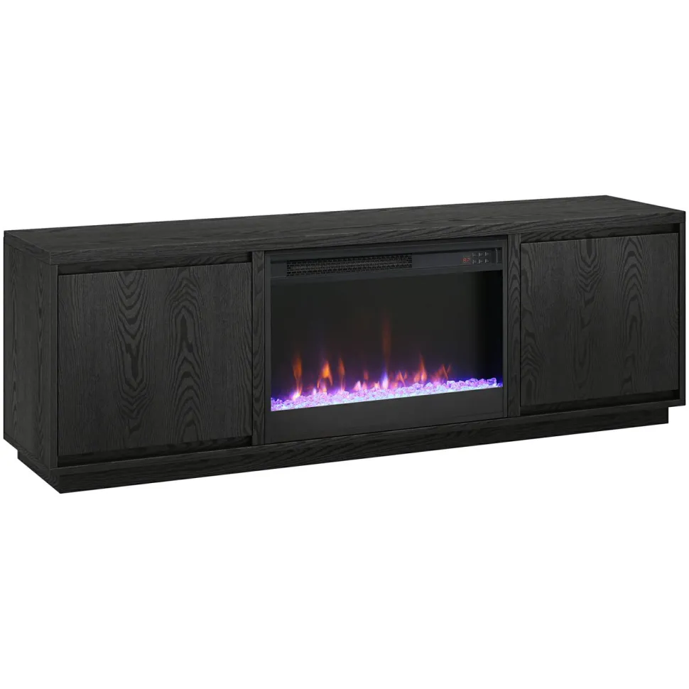 Presque Rectangular TV Stand with 26" Crystal Fireplace for TV's up to 75" in Black Grain