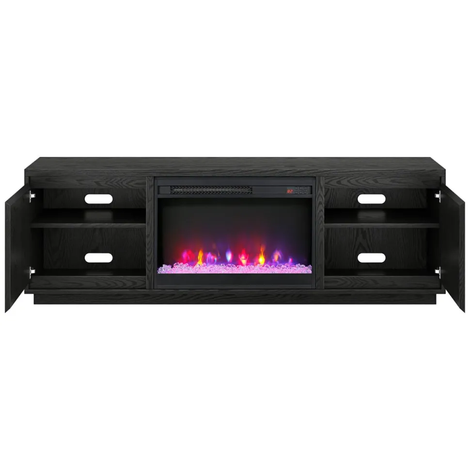Presque Rectangular TV Stand with 26" Crystal Fireplace for TV's up to 75" in Black Grain