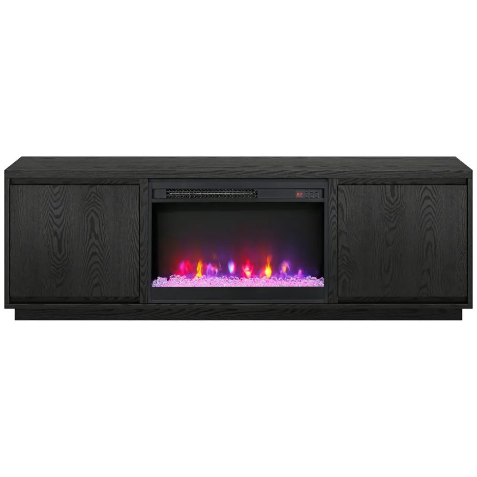 Presque Rectangular TV Stand with 26" Crystal Fireplace for TV's up to 75" in Black Grain