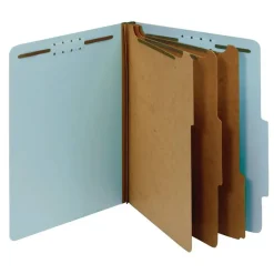 Pressboard Classification Folders With Fasteners And 3 Dividers, Letter Size, 100% Recycled, Light Blue, Box Of 10