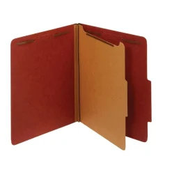 Pressboard Classification Folders With Fasteners, 1 Divider, Letter Size (8-1/2" x 11"), 2" Expansion, Red, Box Of 10