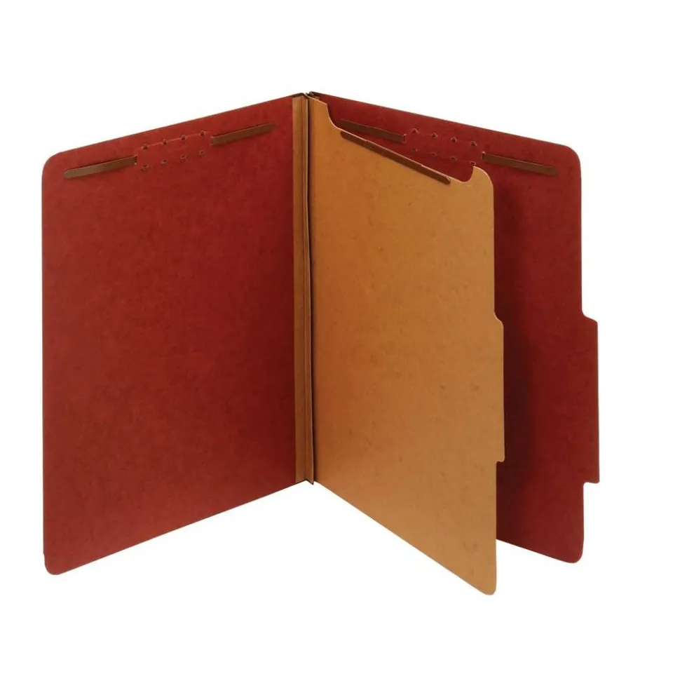 Pressboard Classification Folders With Fasteners, 1 Divider, Letter Size (8-1/2" x 11"), 2" Expansion, Red, Box Of 10