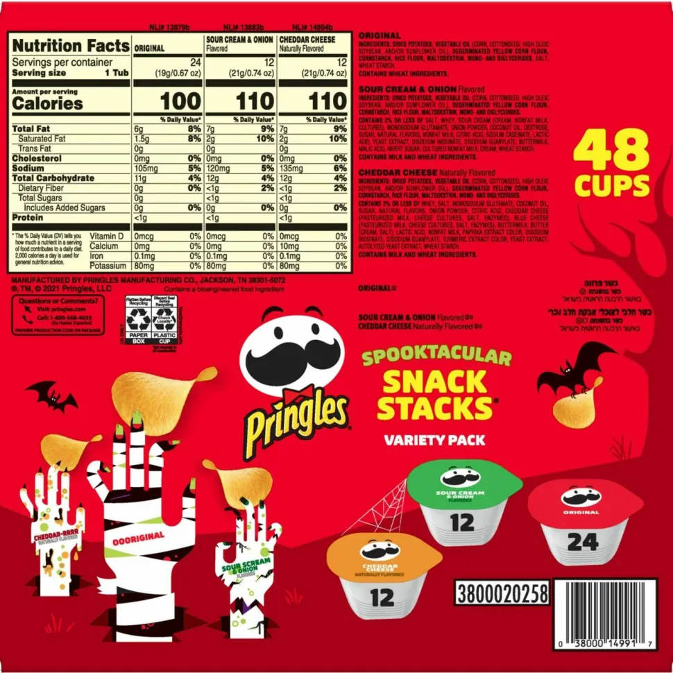 Pringles Crisps Grab ‘N Go Variety Pack, Case Of 48 Containers