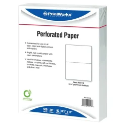 PrintWorks Professional Pre-Perforated Paper, 1 Ream, White, Letter (8 1/2" x 11"), 20 Lb, 5-1/2, Ream Of 500 Sheets