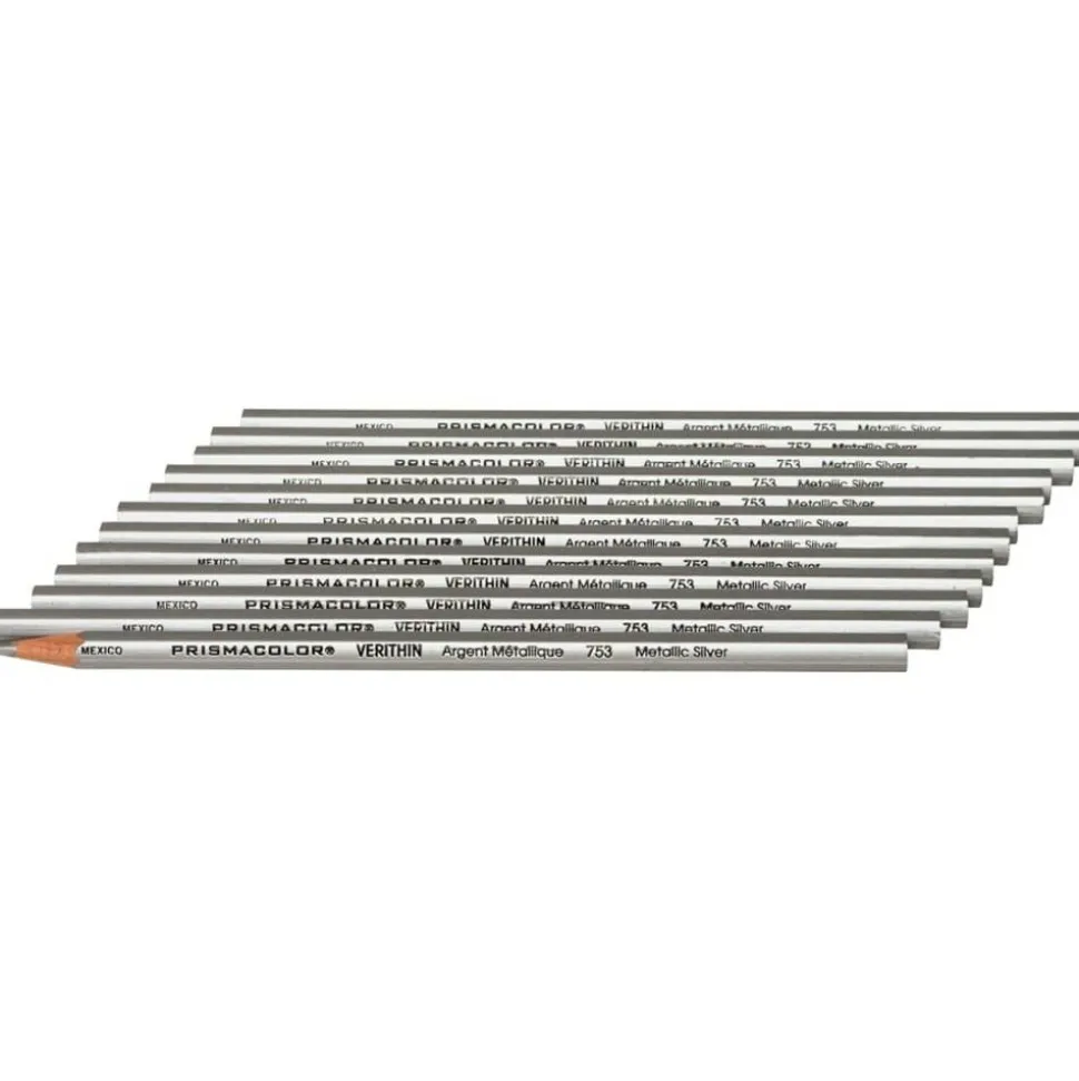 Prismacolor Verithin Colored Pencils, Silver Lead, Silver Barrel, 12-Pk