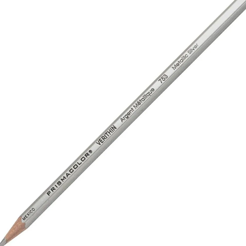 Prismacolor Verithin Colored Pencils, Silver Lead, Silver Barrel, 12-Pk