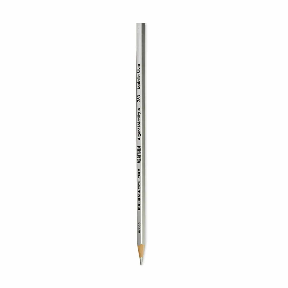 Prismacolor Verithin Colored Pencils, Silver Lead, Silver Barrel, 12-Pk