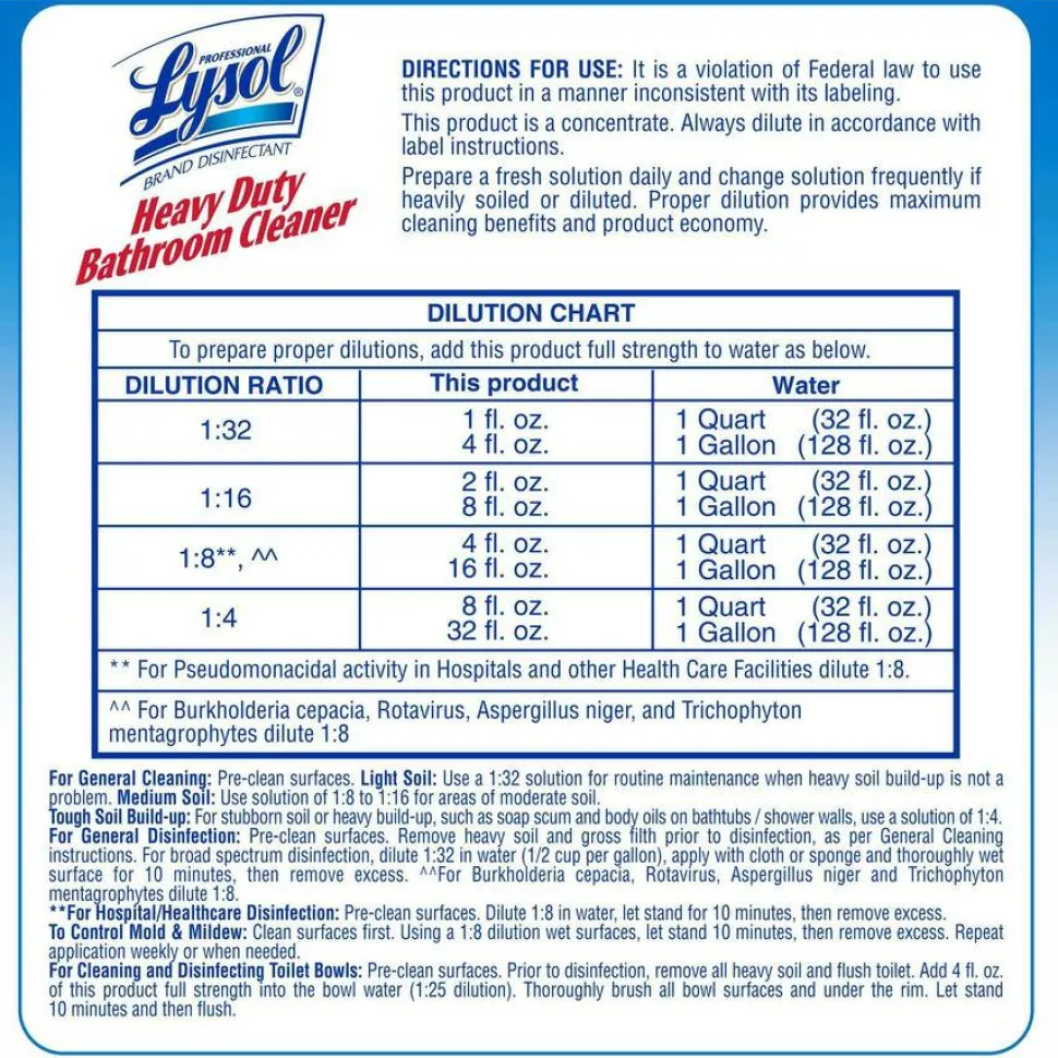 Professional LYSOL Brand Disinfectant Heavy-Duty Bathroom Cleaner Concentrate, Fresh Lime Scent, 1 gal Bottle, 4/Carton