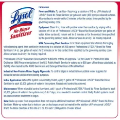 Professional Lysol Concentrated No Rinse Sanitizer, 1 Gallon, Case Of 4 Bottles