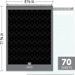 Professional Top Wirebound Writing Pad, 8-1/2" x 11-3/4", Quad Ruled, 70 Sheets, White