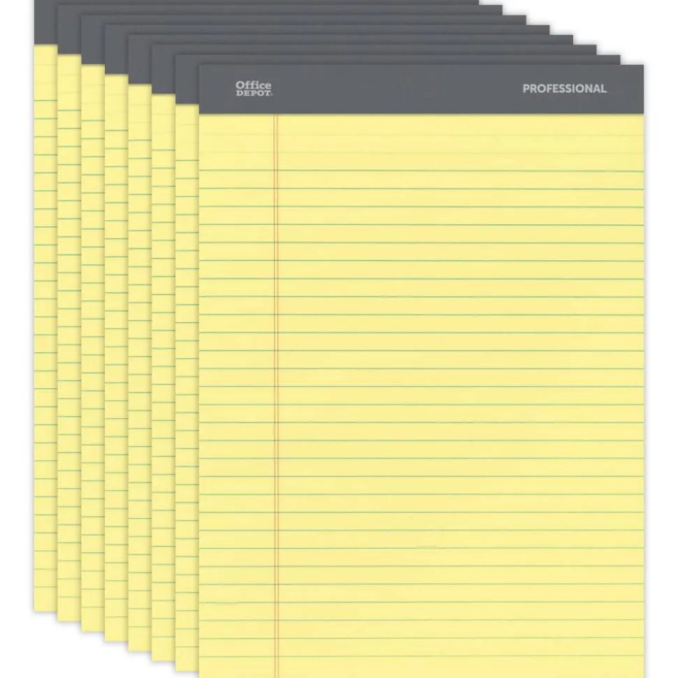 Professional Writing Pads, 8-1/2" x 11-3/4", Legal/Wide Ruled, 50 Sheets, Canary, Pack Of 8