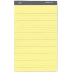 Professional Writing Pads, 8-1/2" x 14", Legal/Wide Ruled, 50 Sheets, Canary, Pack Of 4