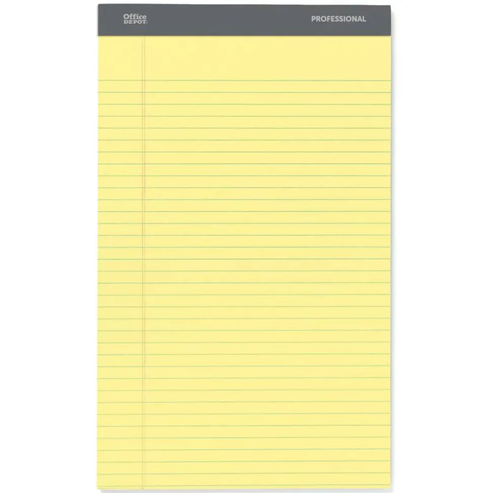 Professional Writing Pads, 8-1/2" x 14", Legal/Wide Ruled, 50 Sheets, Canary, Pack Of 4