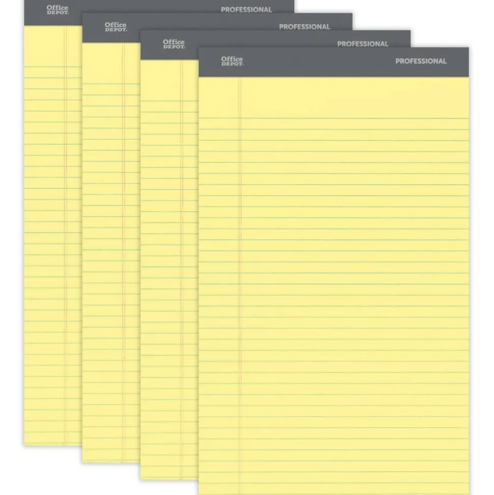 Professional Writing Pads, 8-1/2" x 14", Legal/Wide Ruled, 50 Sheets, Canary, Pack Of 4