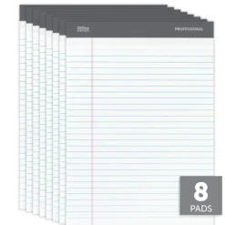 Professional Writing Pads, 8-1/2" x 11-3/4", Legal/Wide Ruled, 50 Sheets, White, Pack Of 8
