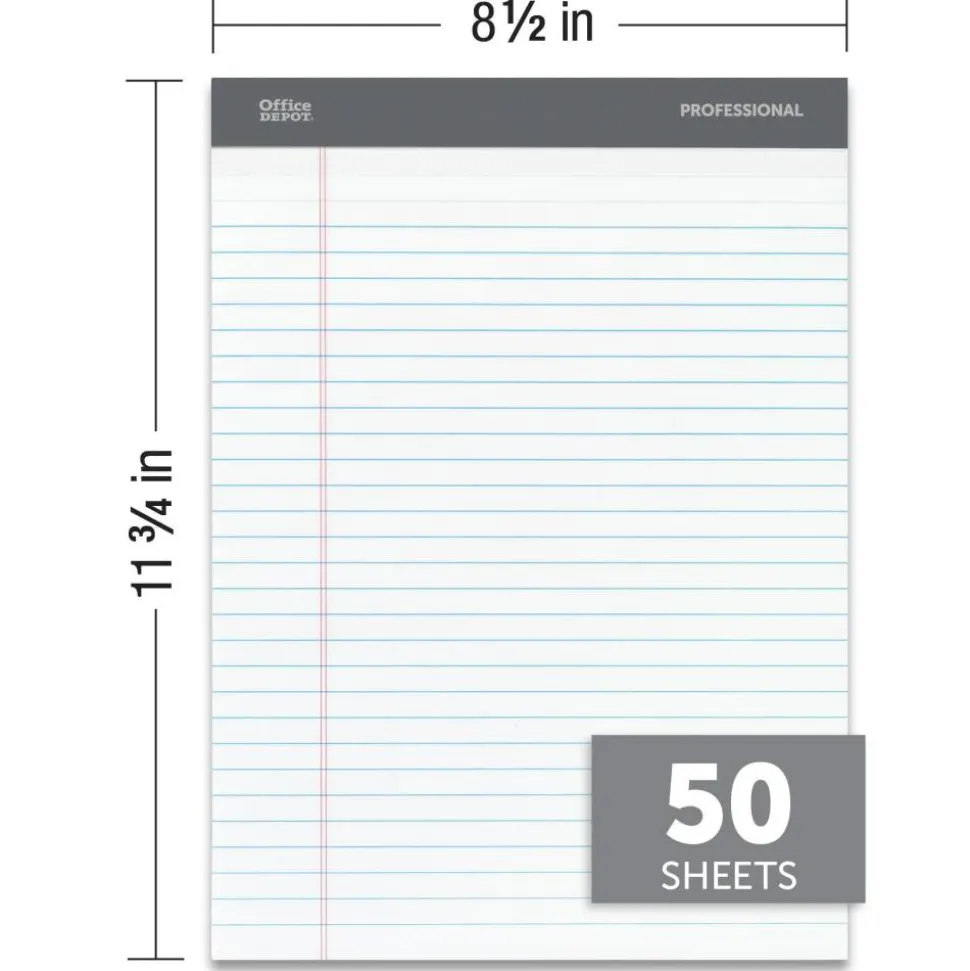 Professional Writing Pads, 8-1/2" x 11-3/4", Legal/Wide Ruled, 50 Sheets, White, Pack Of 8