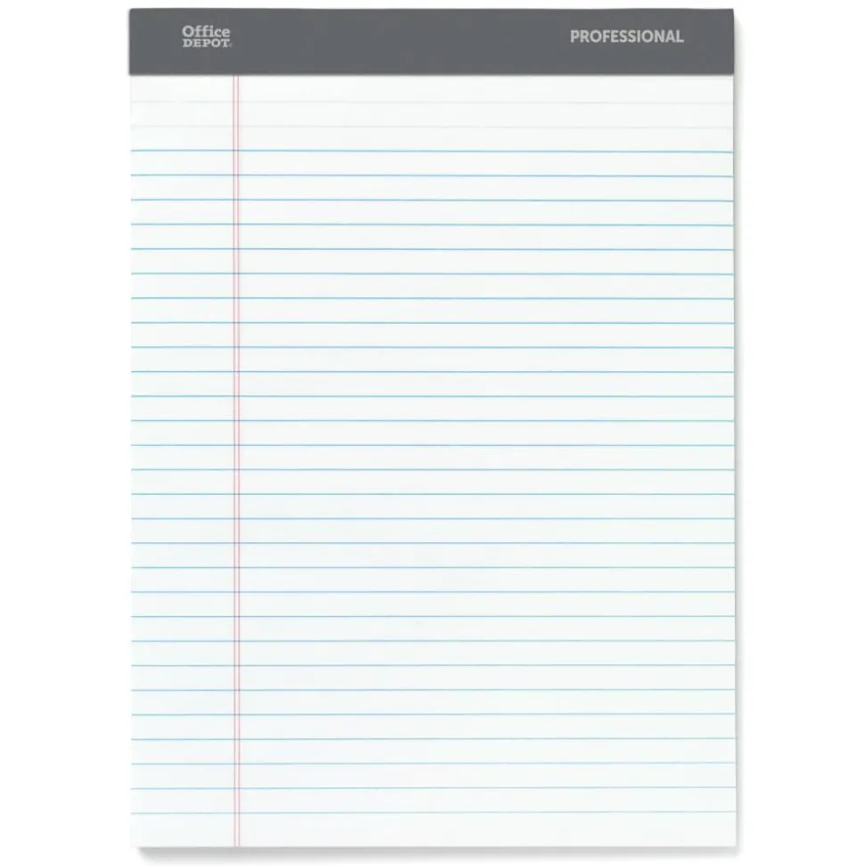 Professional Writing Pads, 8-1/2" x 11-3/4", Legal/Wide Ruled, 50 Sheets, White, Pack Of 8