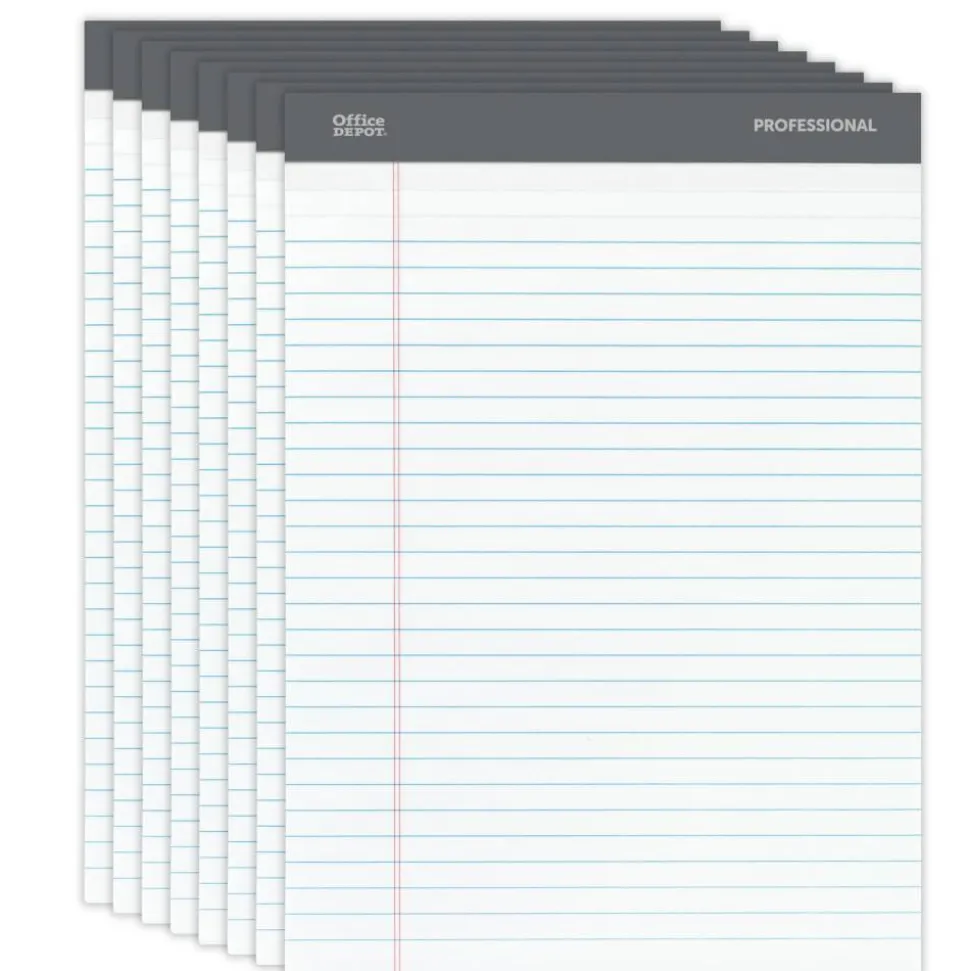 Professional Writing Pads, 8-1/2" x 11-3/4", Legal/Wide Ruled, 50 Sheets, White, Pack Of 8
