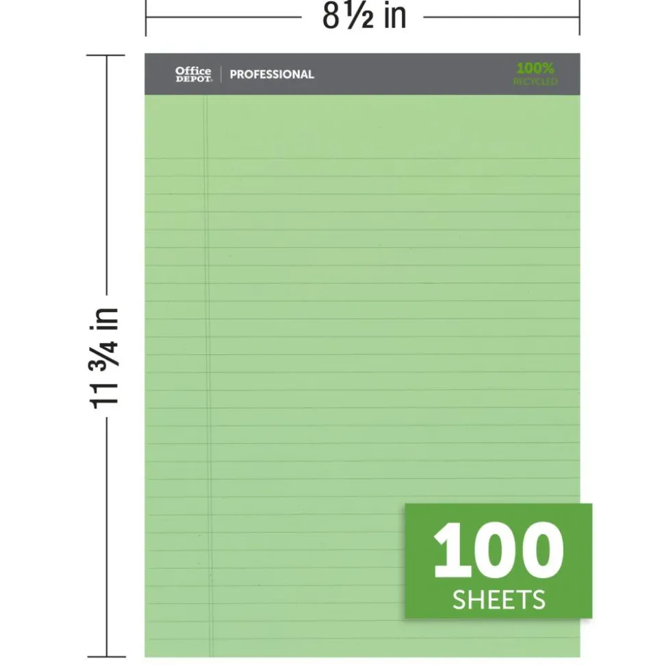 Professional Writing Pads, 8-1/2" x 11-3/4", Legal/Wide Ruled, 50 Sheets, Assorted Colors, Pack Of 3