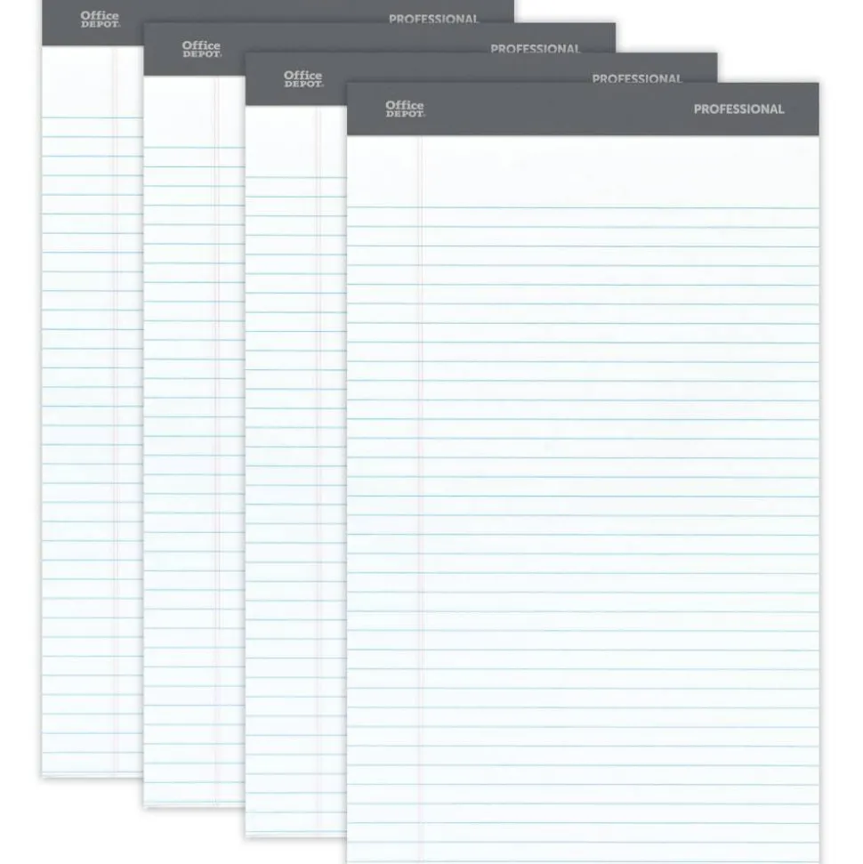 Professional Writing Pads, 8-1/2" x 14", Legal/Wide Ruled, 50 Sheets, White, Pack Of 4