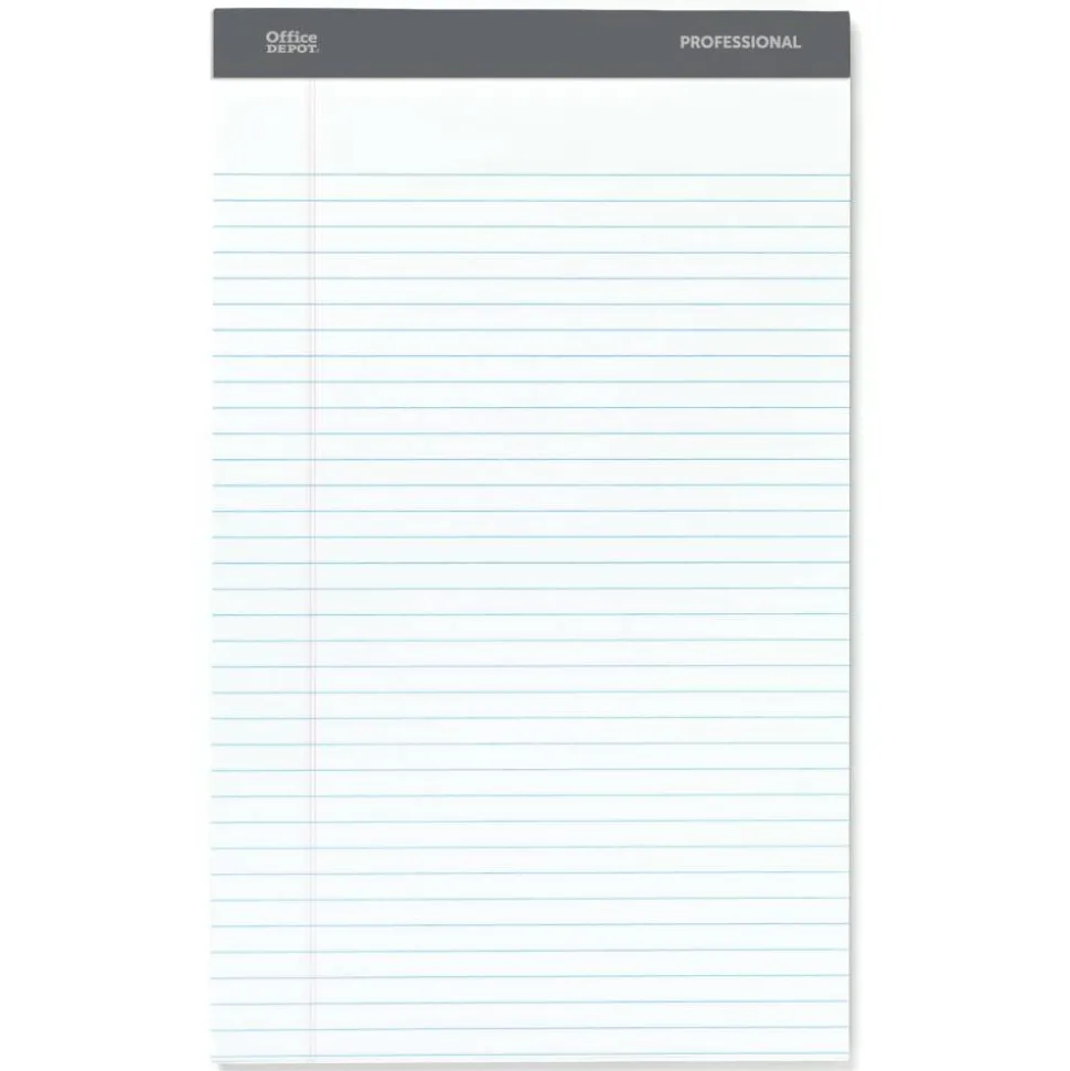 Professional Writing Pads, 8-1/2" x 14", Legal/Wide Ruled, 50 Sheets, White, Pack Of 4