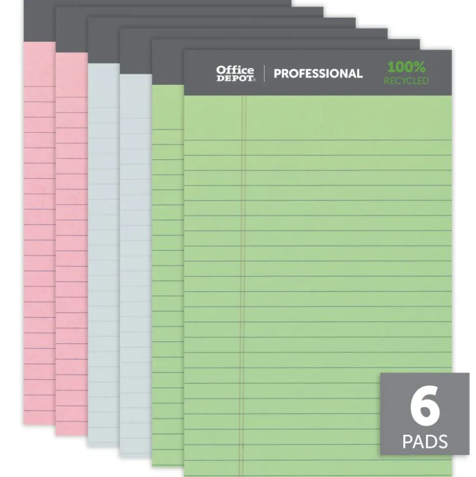 Professional Writing Pads, 5" x 8", Narrow Ruled, Assorted Colors, 50 Sheets, Pack Of 6