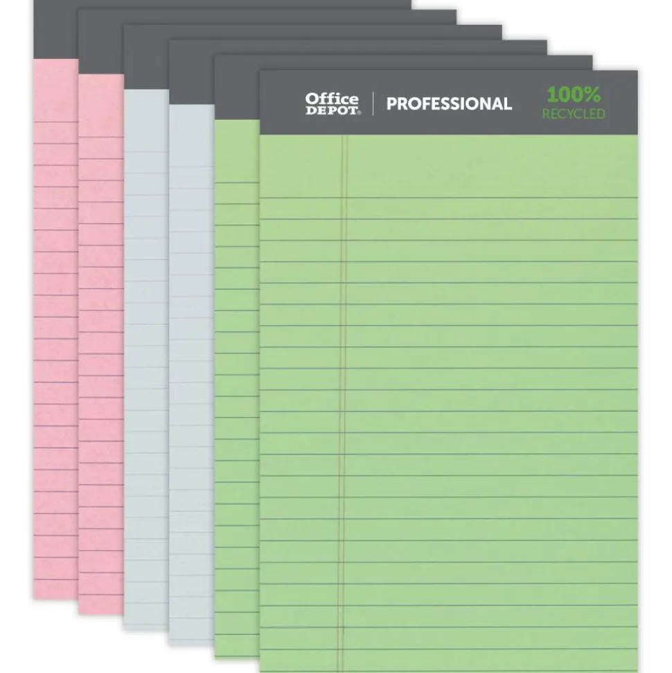 Professional Writing Pads, 5" x 8", Narrow Ruled, Assorted Colors, 50 Sheets, Pack Of 6