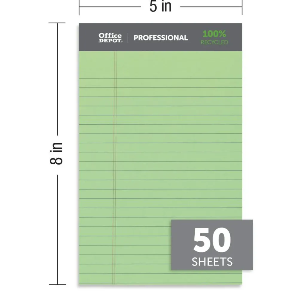 Professional Writing Pads, 5" x 8", Narrow Ruled, Assorted Colors, 50 Sheets, Pack Of 6