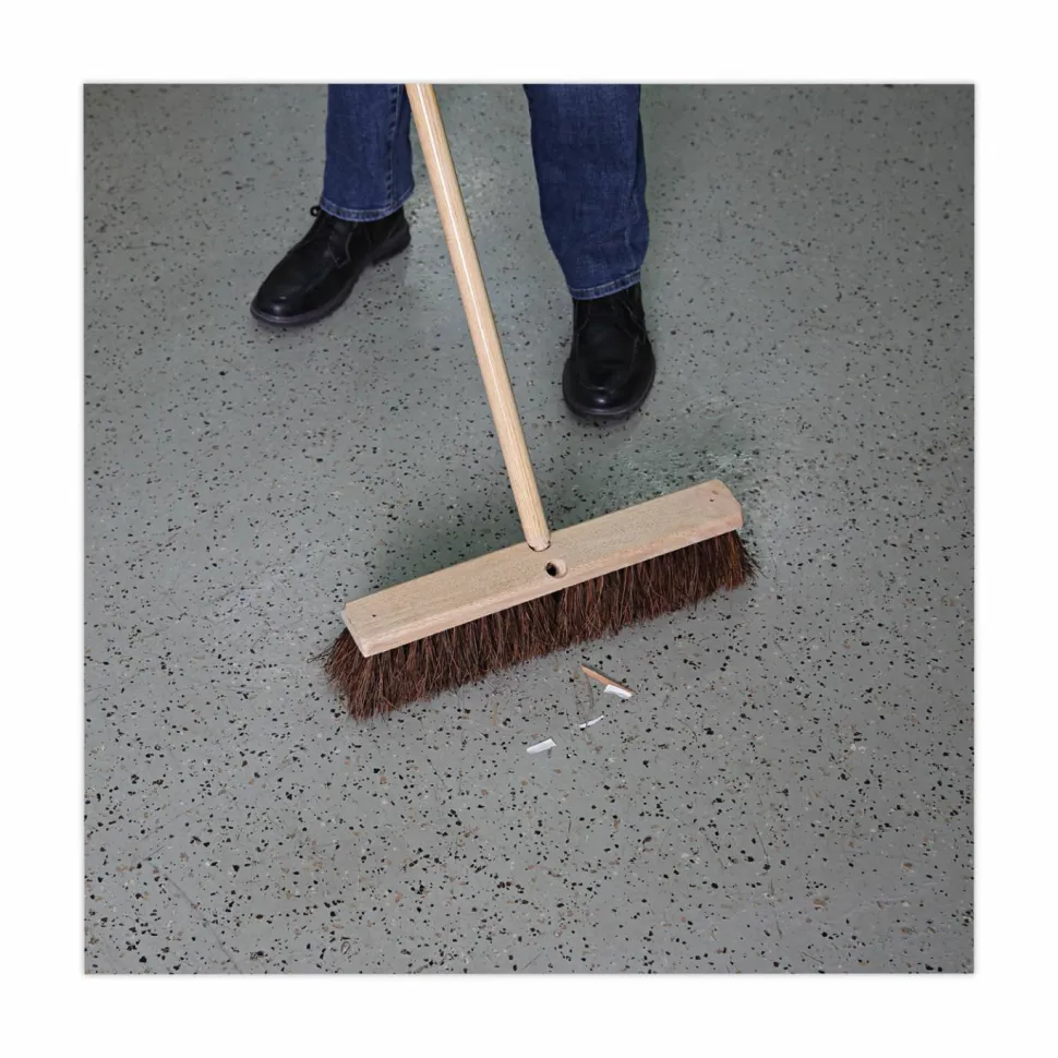 Pro Line Brush Hardwood Block Floor Broom Head, 2 1/2" Natural Palmyra Fiber Bristles, 18", Black