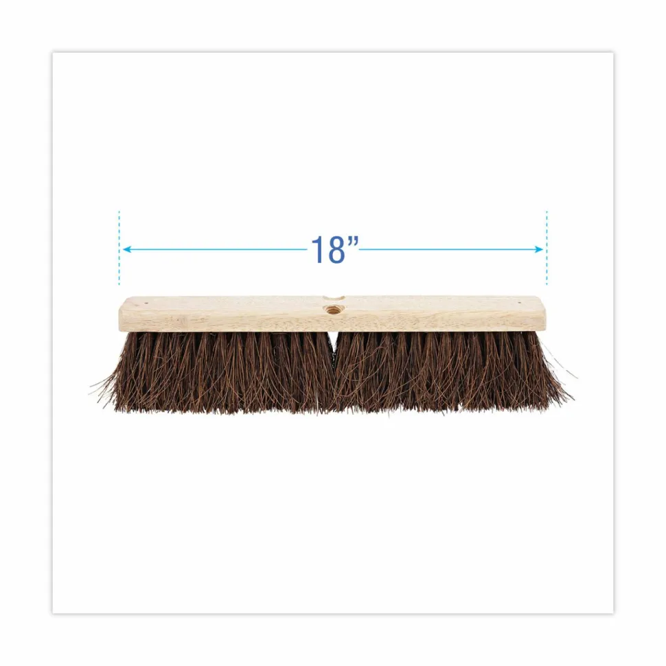 Pro Line Brush Hardwood Block Floor Broom Head, 2 1/2" Natural Palmyra Fiber Bristles, 18", Black