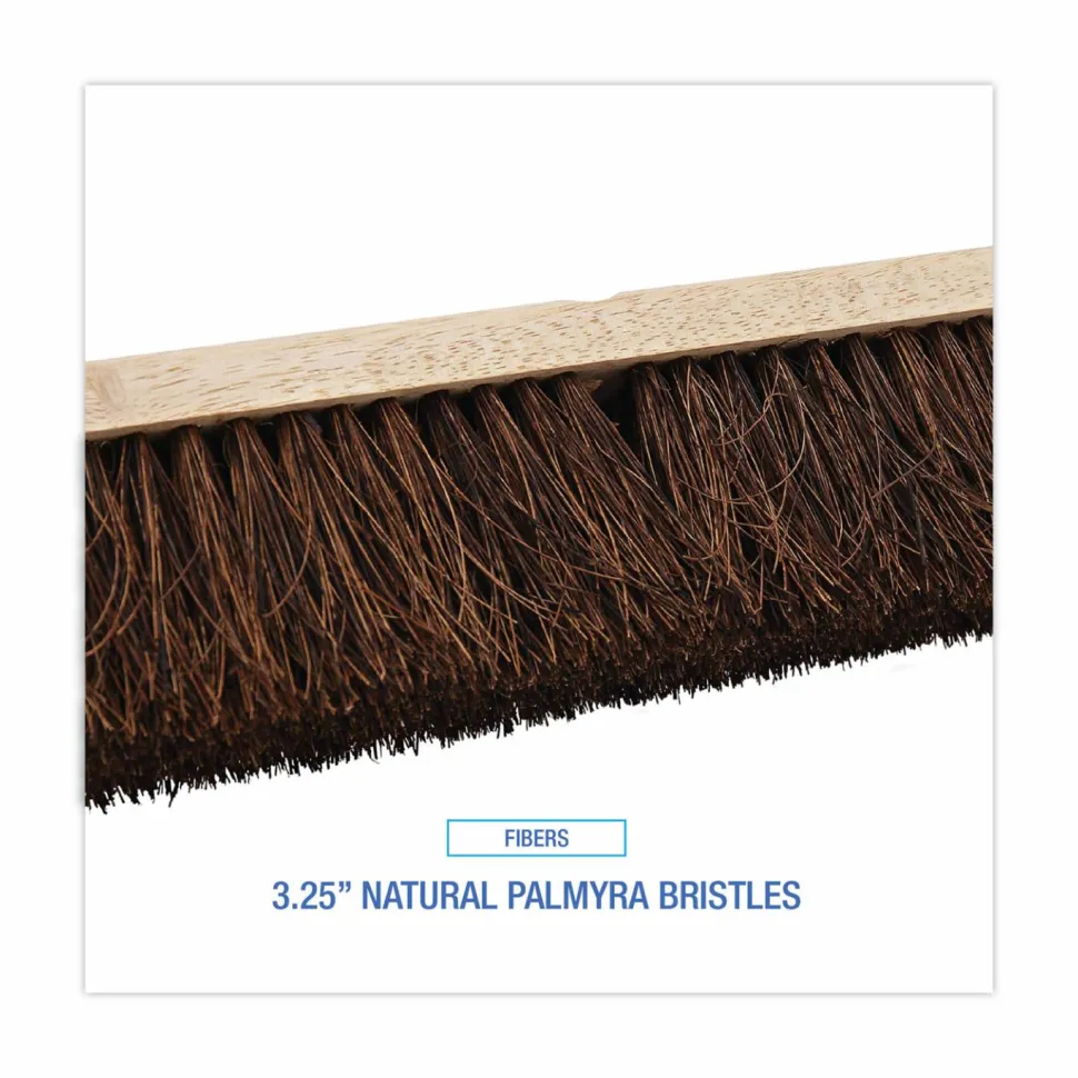 Pro Line Brush Hardwood Block Floor Broom Head, 2 1/2" Natural Palmyra Fiber Bristles, 18", Black