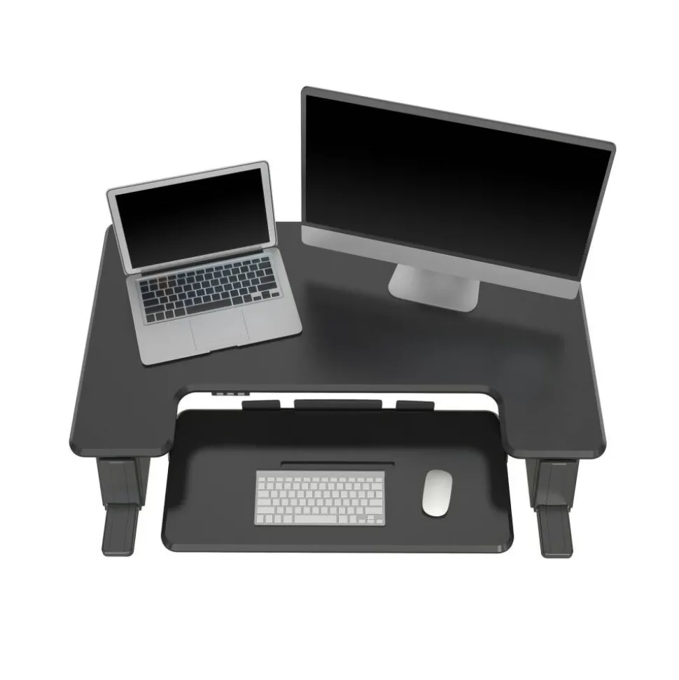 P20 Standing Desk Converter With USB And Keyboard Tray, 19-3/10"H x 35-2/5"W x 23-1/5"D, Black