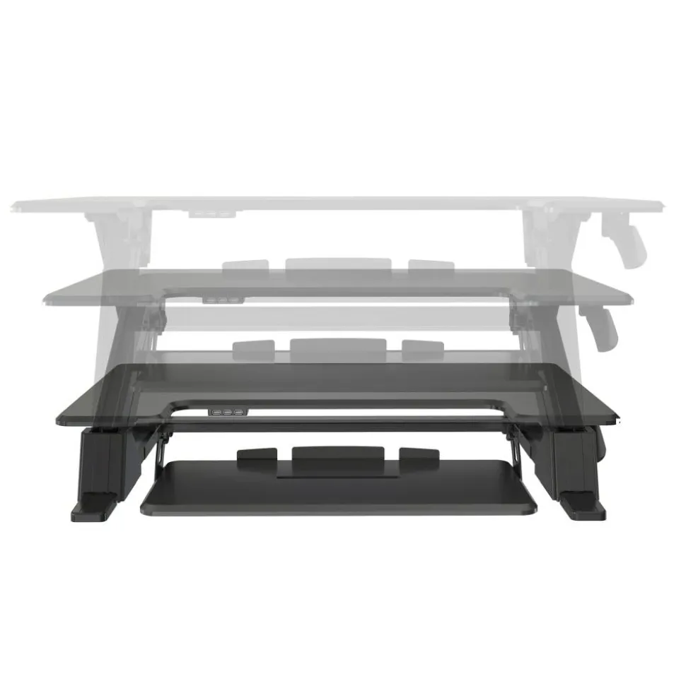 P20 Standing Desk Converter With USB And Keyboard Tray, 19-3/10"H x 35-2/5"W x 23-1/5"D, Black