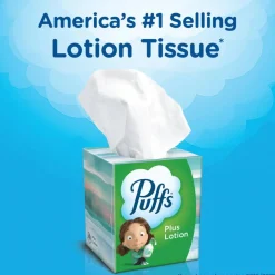 Puffs Plus Lotion 2-Ply Facial Tissues, White, 56 Sheets Per Box, Pack of 4 Boxes