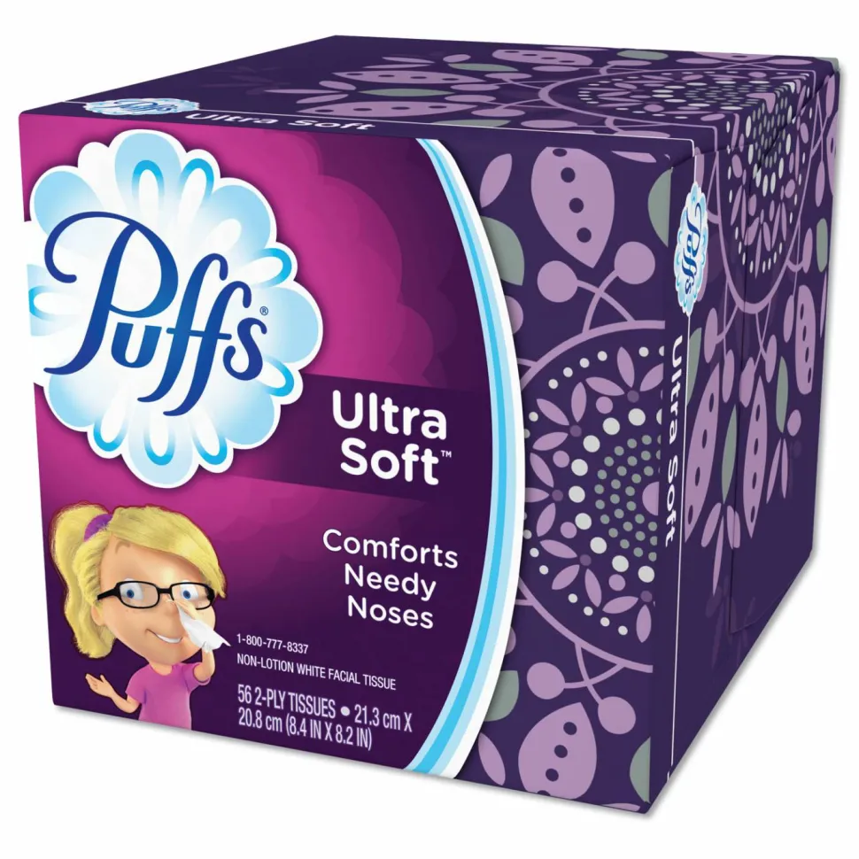 Puffs Ultra Soft 2-Ply Facial Tissue, White, 56 Tissues Per Box, Case Of 24 Boxes