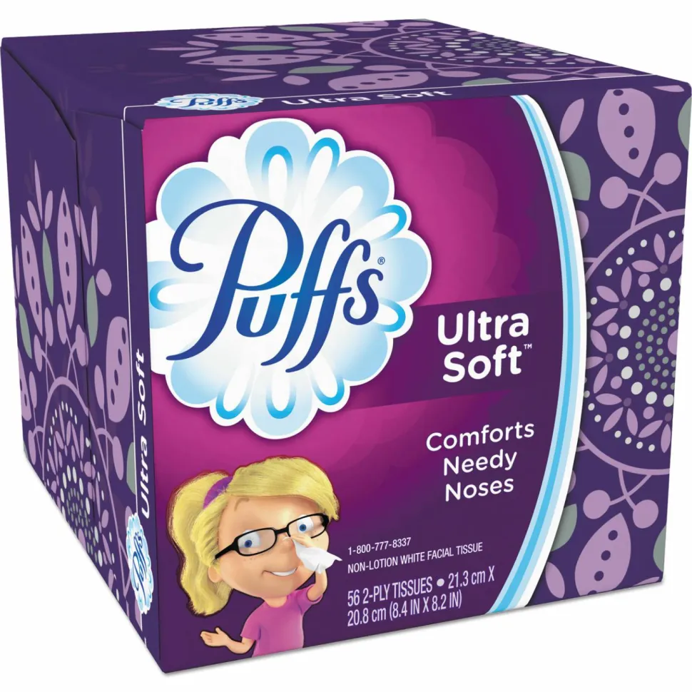 Puffs Ultra Soft 2-Ply Facial Tissue, White, 56 Tissues Per Box, Case Of 24 Boxes
