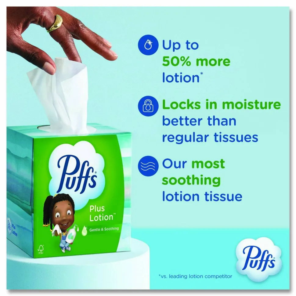 Puffs Plus Lotion Facial Tissue, 2-Ply, White, 56 Sheets/Box, 24 Boxes/Carton