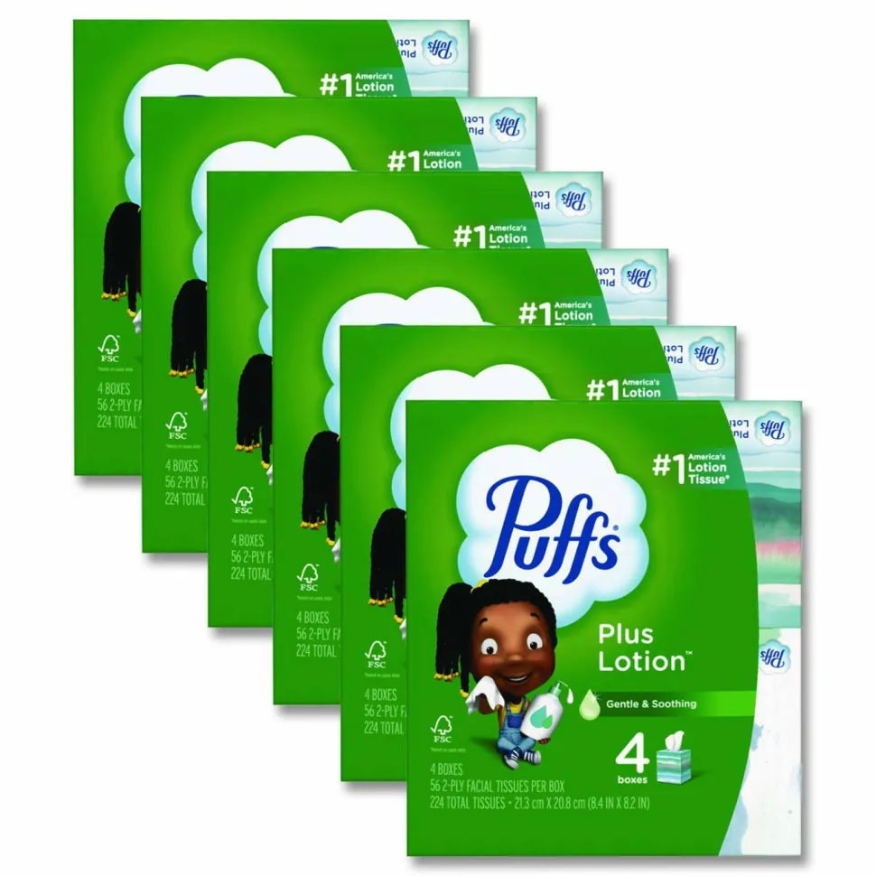 Puffs Plus Lotion Facial Tissue, 2-Ply, White, 56 Sheets/Box, 24 Boxes/Carton