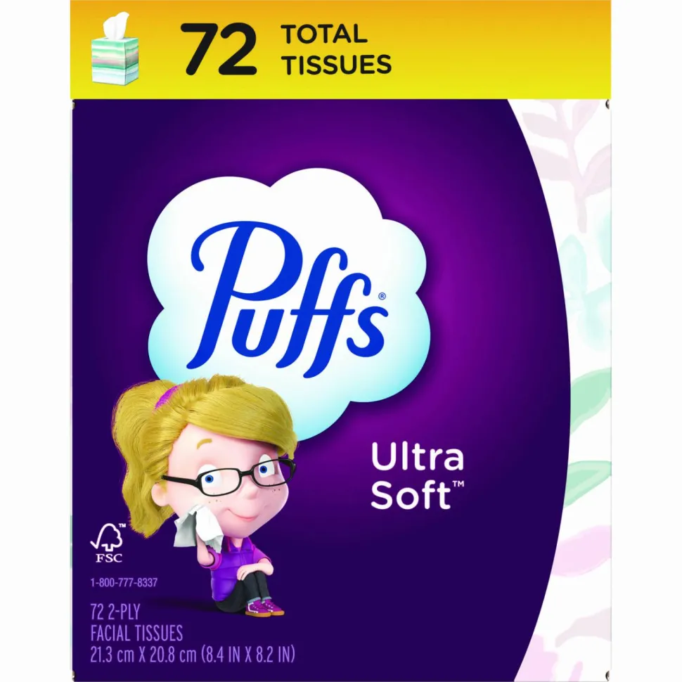 Puffs Ultra Soft Facial Tissue, 2-Ply, White, 72 Sheets/Box, 24 Boxes/Carton
