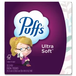 Puffs Ultra Soft Facial Tissue, 2-Ply, White, 72 Sheets/Box, 24 Boxes/Carton
