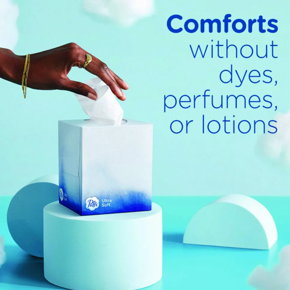 Puffs Ultra Soft Facial Tissue, 2-Ply, White, 72 Sheets/Box, 24 Boxes/Carton