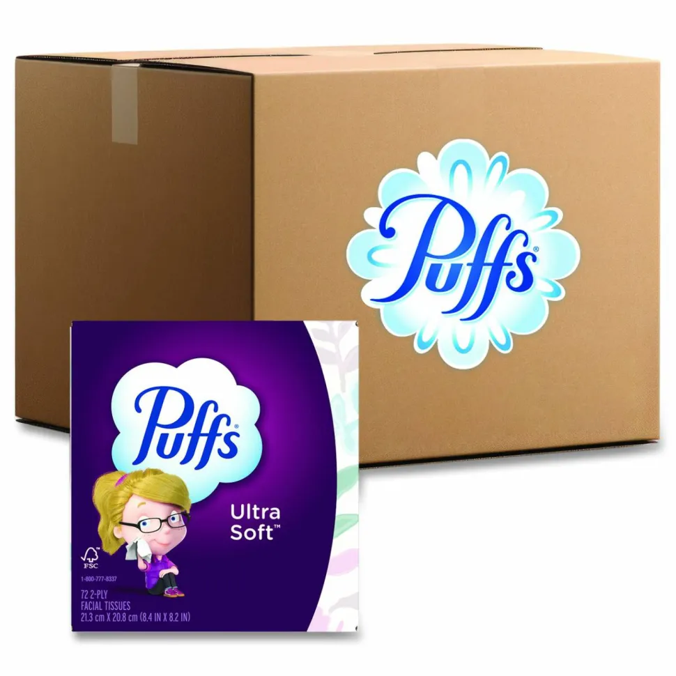 Puffs Ultra Soft Facial Tissue, 2-Ply, White, 72 Sheets/Box, 24 Boxes/Carton