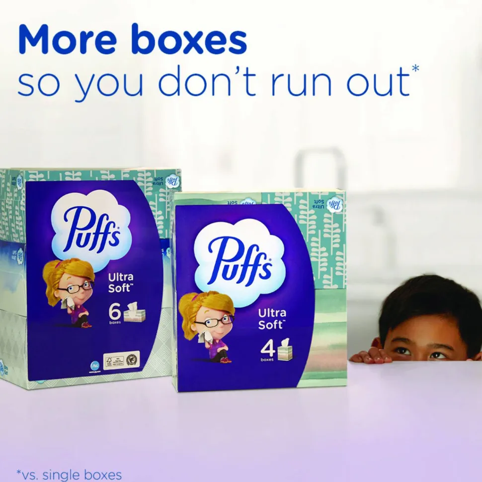 Puffs Ultra Soft Facial Tissue, 2-Ply, White, 72 Sheets/Box, 24 Boxes/Carton