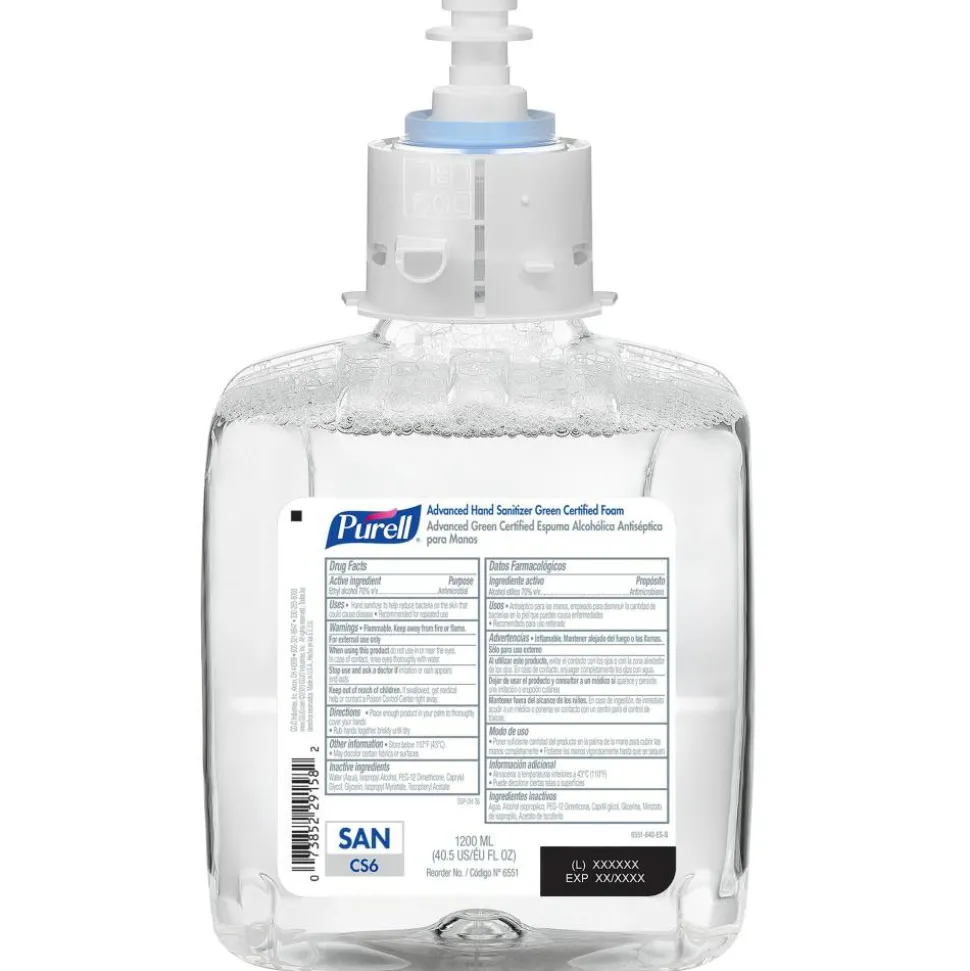 Purell Advanced Green Certified Foam Hand Sanitizer Refills For CS6 Touch-Free Hand Sanitizer Dispensers, Unscented, 40.6 Oz,, Case Of 2 Refills