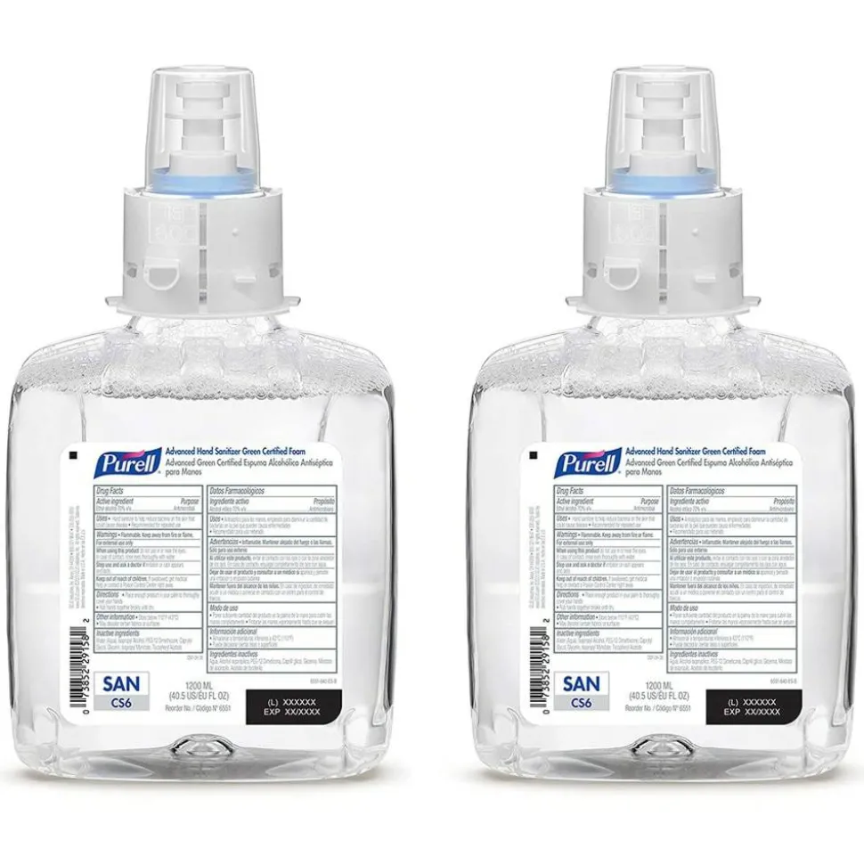 Purell Advanced Green Certified Foam Hand Sanitizer Refills For CS6 Touch-Free Hand Sanitizer Dispensers, Unscented, 40.6 Oz,, Case Of 2 Refills