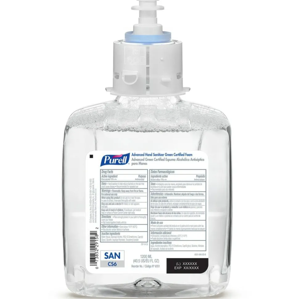 Purell Advanced Green Certified Foam Hand Sanitizer Refills For CS6 Touch-Free Hand Sanitizer Dispensers, Unscented, 40.6 Oz,, Case Of 2 Refills